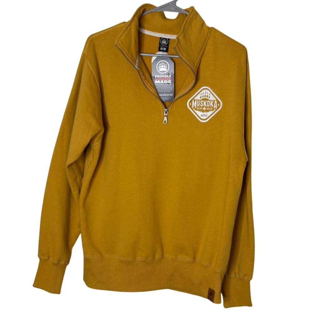 Muskoka Bear Wear Mustard Quarter Zip Sweatshirt Mens M Made in Canada NWT